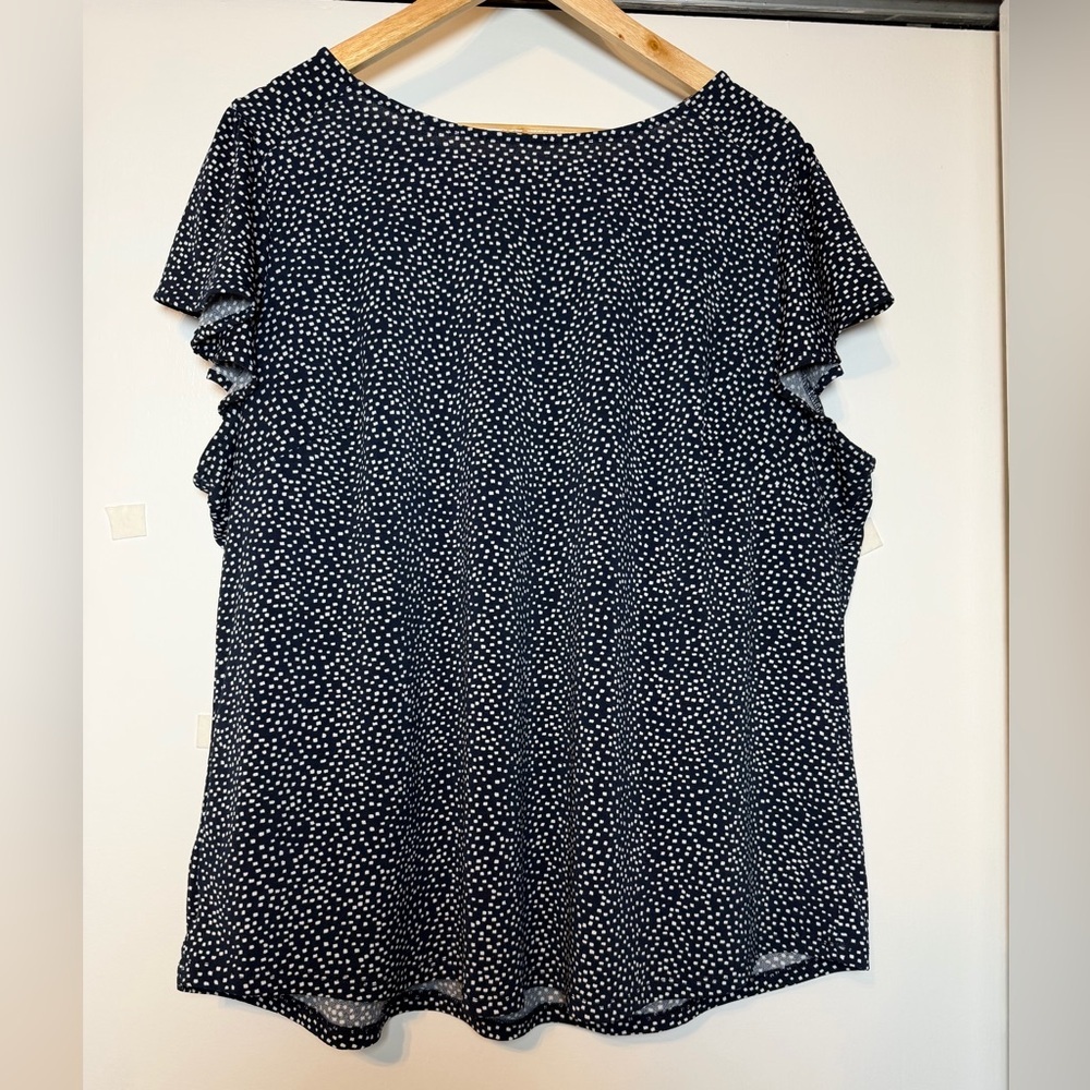 Adrianna Papell Black and White Polka Dot Flutter Sleeve Blouse Women’s size 1X